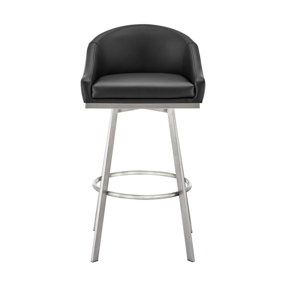 Eleanor 38.5" Black Leather & Metal Swivel Bar Stool