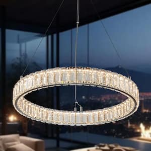 Ccrystal 23.6 in.Dia Contemporary Integrated LED Chandelier Chrome Ring Crystal Chandelier for Hotel and Home Decor