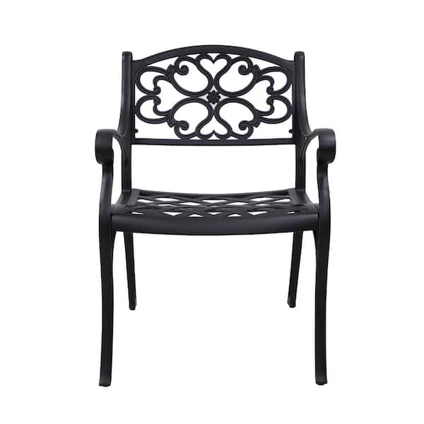 Unbranded Cast Aluminum Flower pattern Chairs with Armrest, Patio Bistro Chair Outdoor Dining Chairs Set of 2