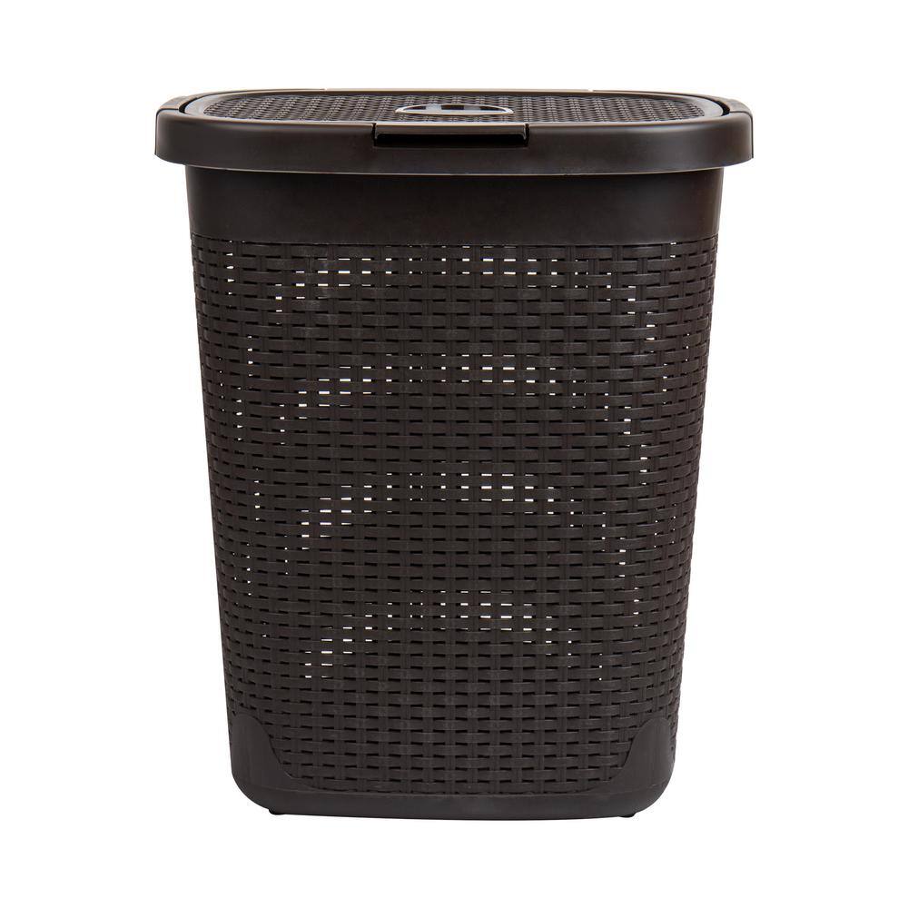 Black Wicker Collapsible Upright Laundry Hamper with Lid