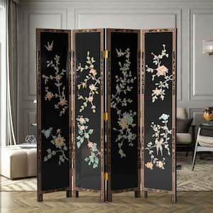 6 ft. Black 4-Panel Birds and Flowers Room Divider