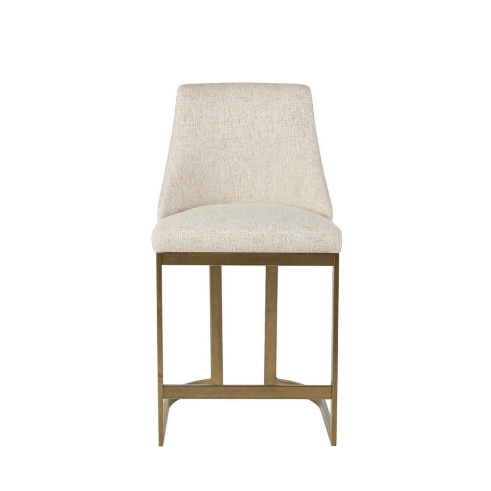 Cream Upholstered Counter Stool with Antique Gold Metal Base