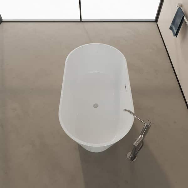 59 in. x 30 in. Freestanding Acrylic Soaking Bathtub with Chrome Overflow Quick Drain in Glossy White