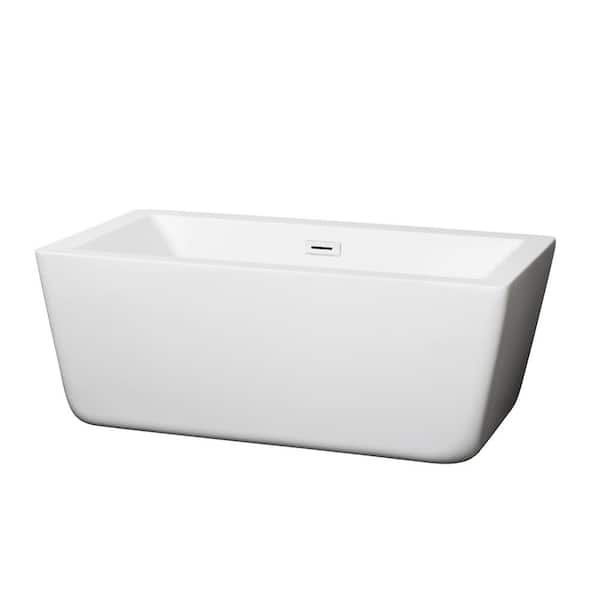 Wyndham Collection Laura 58.75 in. Acrylic Flatbottom Bathtub in White with Shiny White Trim