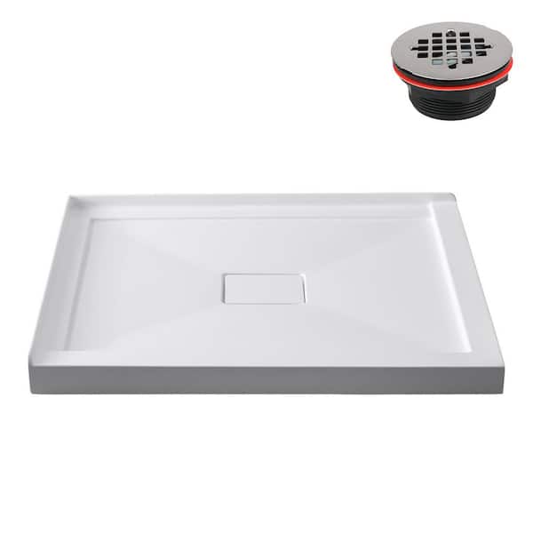 GB-608-436 48 in. x 32 in. Corner Acrylic Shower Base in Glossy White With Center Drain, Drain Included
