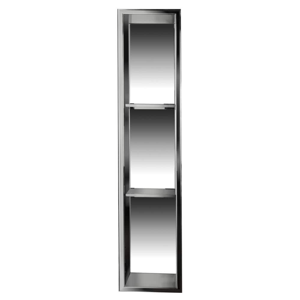 Polished Stainless Steel Vertical Triple Shelf Shower Niche