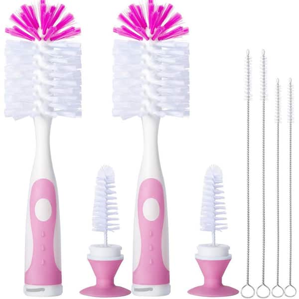 10.2 in. Baby Bottle Brush with Nipple Cleaner and Stand Suction Cup and 4 Straw Brushes 2-Pack