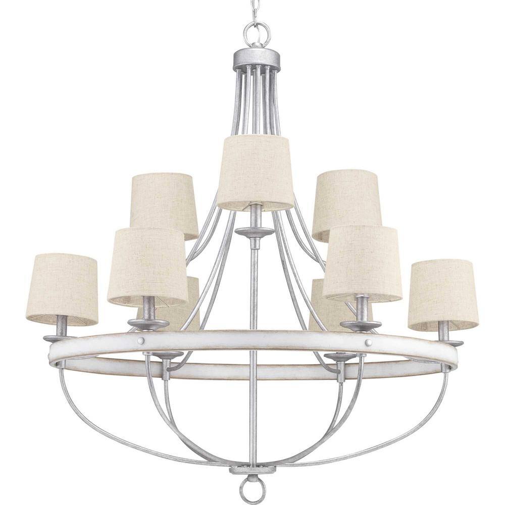 Gulliver Galvanized 9-Light Coastal Chandelier with Antique White Accents