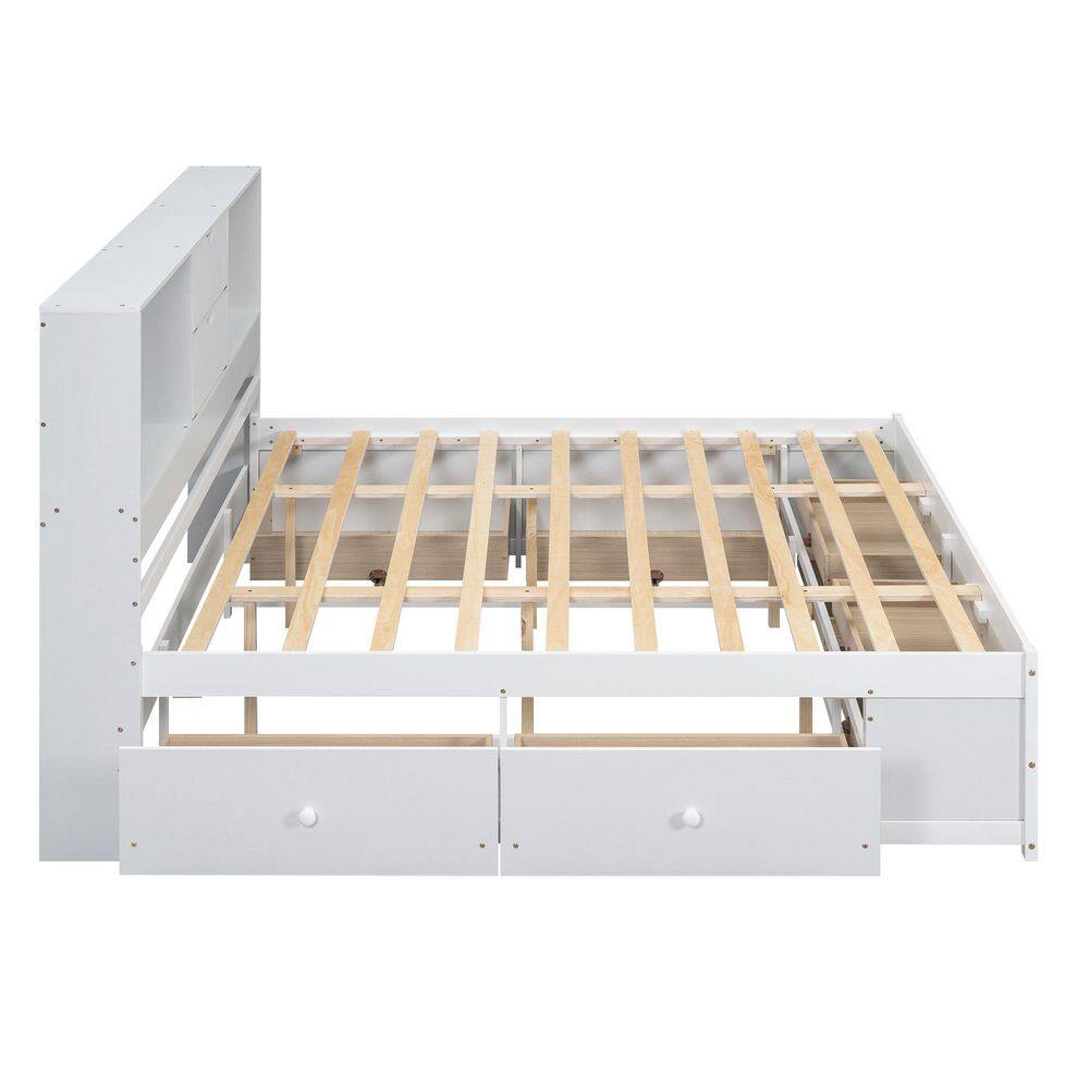 Gray Wood Frame King Size Platform Bed with Storage Headboard and 8 Drawers - thumbnail 3