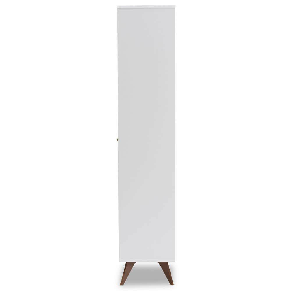 Serafino White and Walnut Mid-Century Modern Wine Cabinet