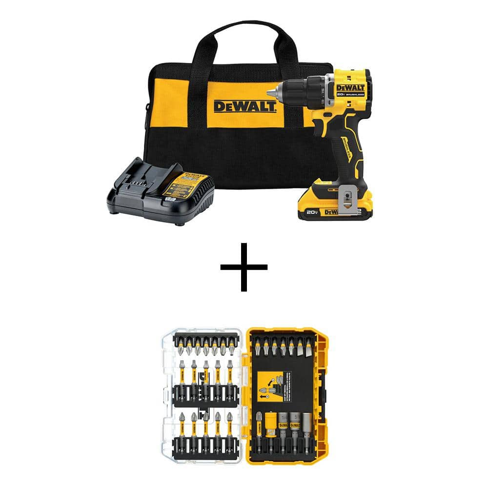 DEWALT ATOMIC 20-Volt Lithium-Ion Cordless Compact 1/2 in. Drill/Driver Kit with 30 Driving Bit Set, 2Ah Battery and Charger