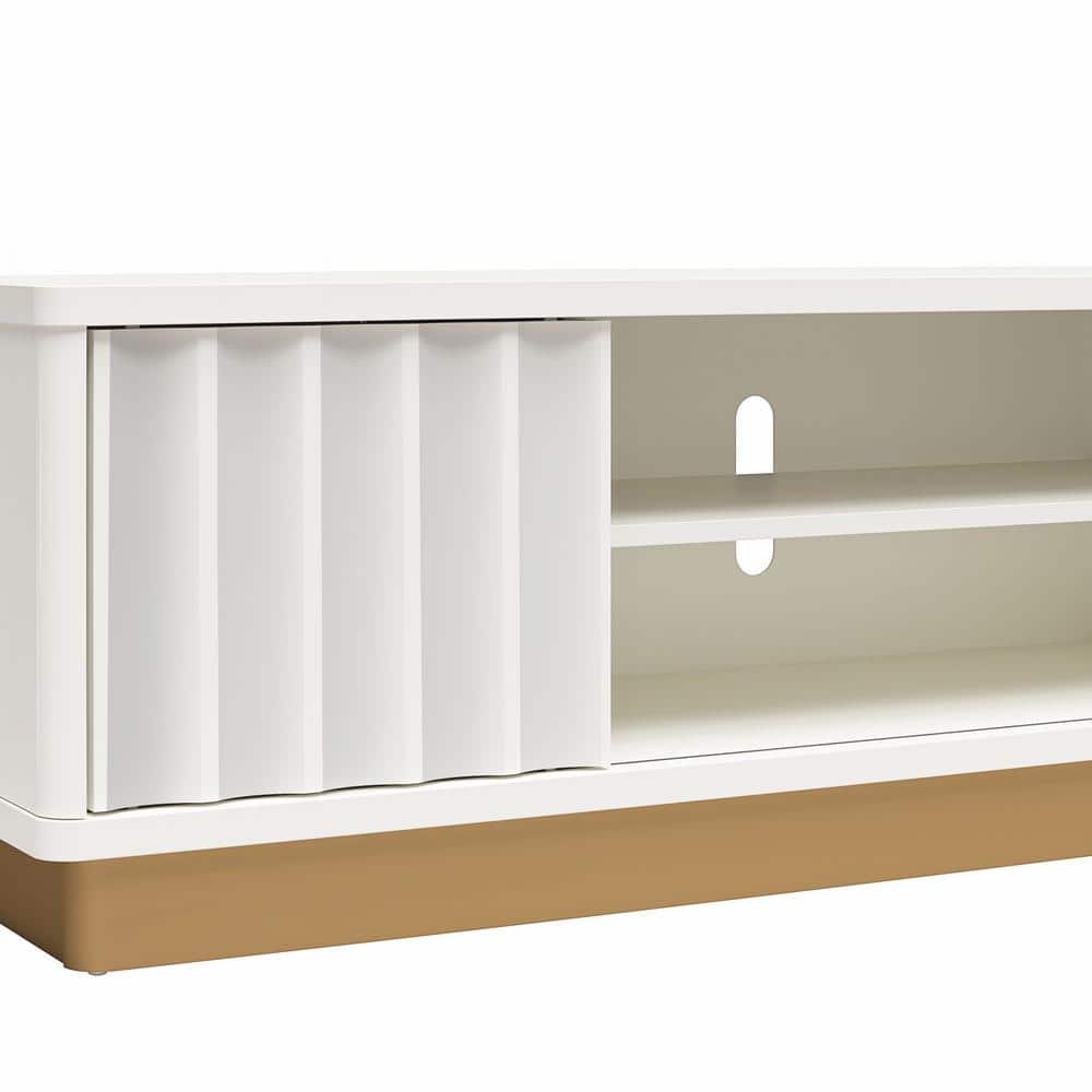 Glossy White and Golden Bronze Modern TV Stand with Cabinet