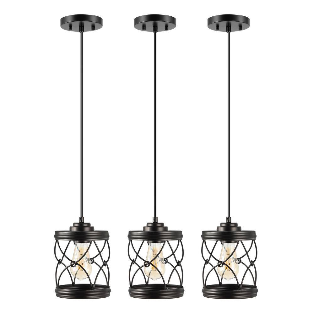 Marelle 6.5" Black Farmhouse Glass Jar LED Pendant Light Set
