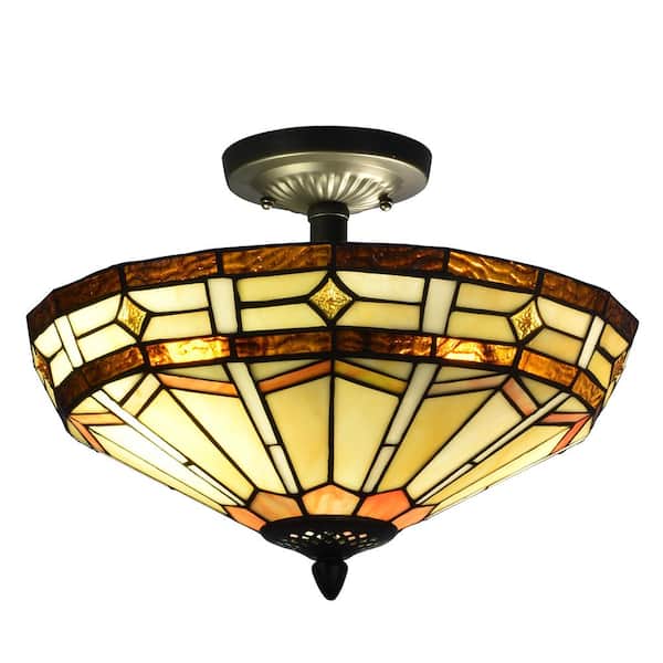 Dale Tiffany Jewel Mission 2-Light Antique Bronze Semi-Flush Mount Light