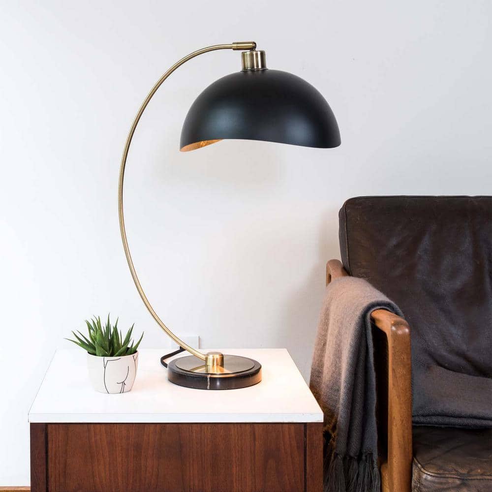 Luna Bella Weathered Brass Arc Desk Lamp with Matte Black Steel