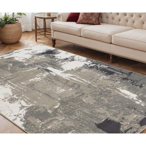 5 ft. x 8 ft. Ivory Black and Gray Abstract Power Loom Area Rug