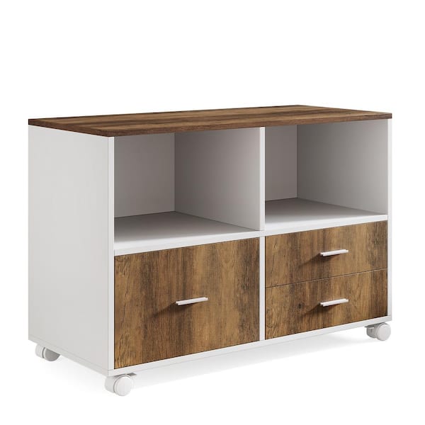 BYBLIGHT Atencio 3-Drawer Brown and White Engineered Wood 39.3 in. W Lateral File Cabinet