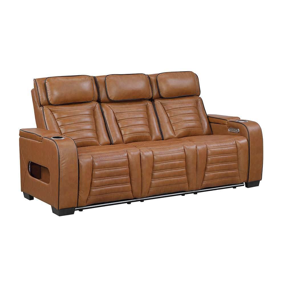Lazzara Bedos 84 in. W Pillow Top Arm Top Grain Leather Rectangle