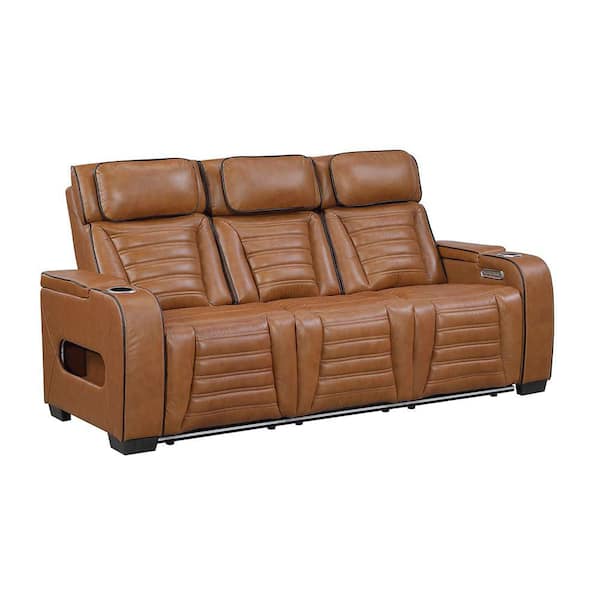 Lazzara Bedos 84 in. W Pillow Top Arm Top Grain Leather Rectangle