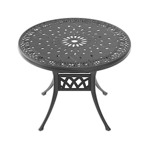 35.43 in. Black Round Cast Aluminum Outdoor Dining Table