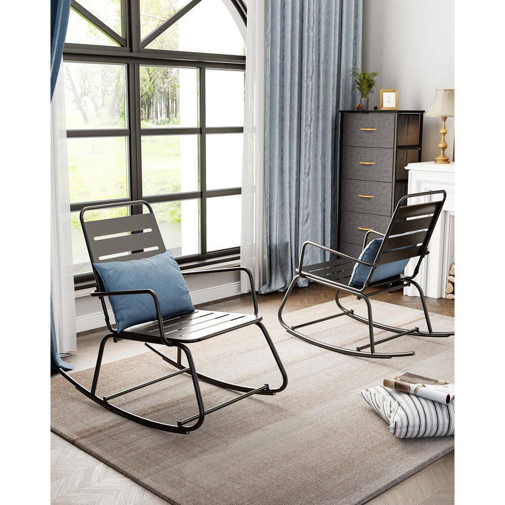 Crestlive Products 2Piece Metal Outdoor Rocking Chair in Black CL