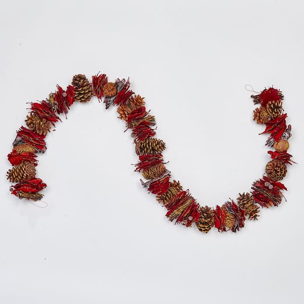 Unbranded 5.5 ft. Mixed Cones, Red Bay Leaf, Ribbon Twigs Berries Garland
