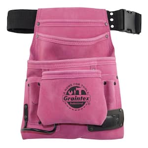 10-Pocket Suede Leather Nail and Tool Pouch with Belt in Pink