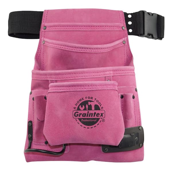 Graintex 10-Pocket Suede Leather Nail and Tool Pouch with Belt in Pink ...