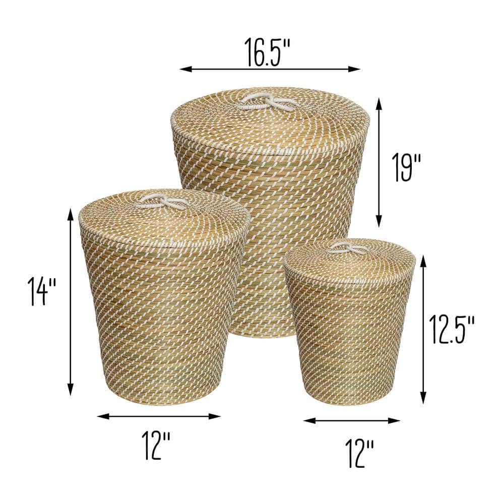 Natural Seagrass Round Nesting Storage Basket Set with Lids