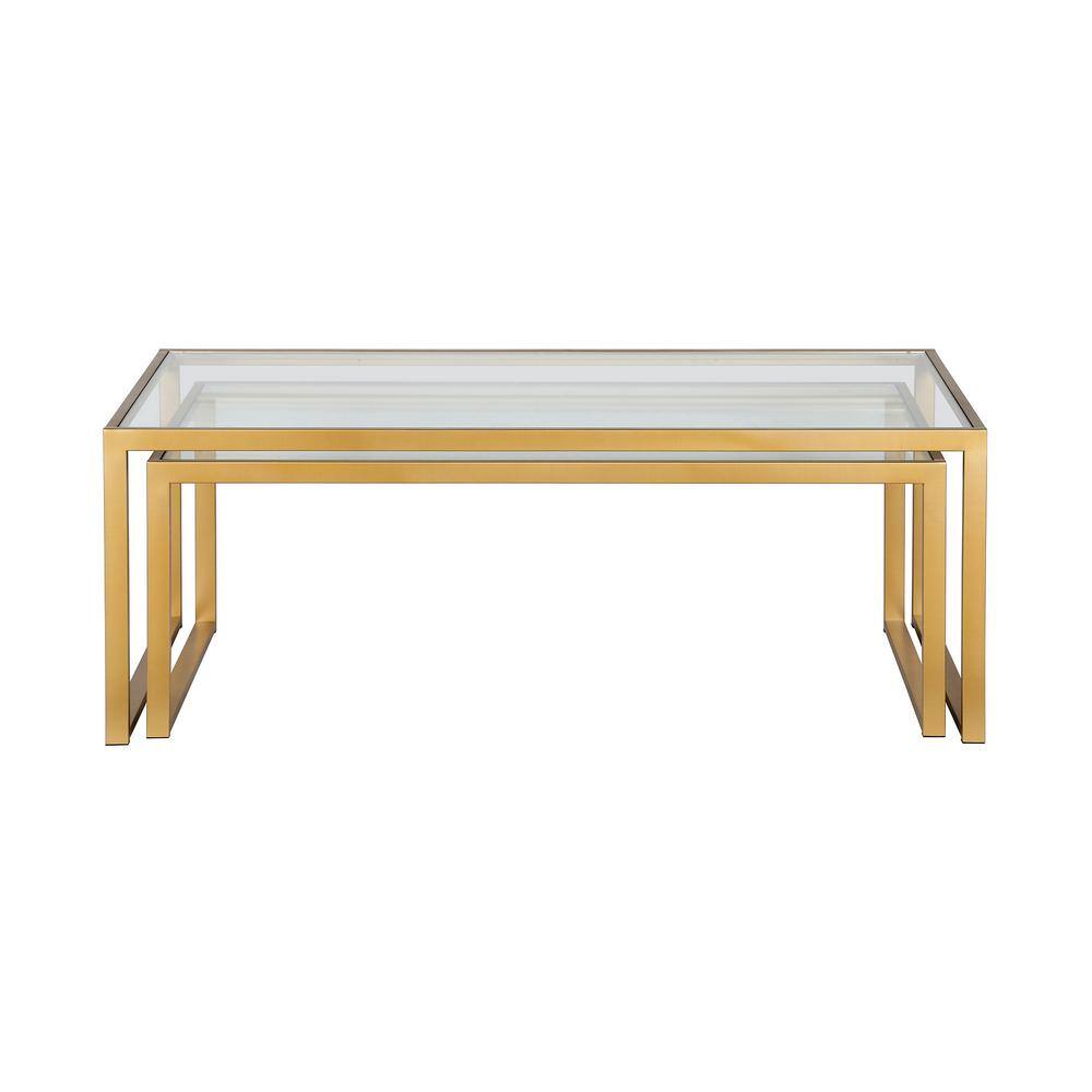 Rectangular Brass and Glass Nesting Coffee Table Set