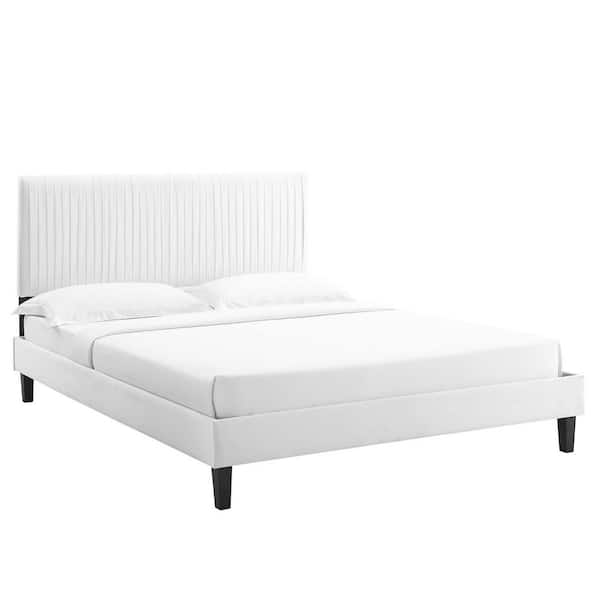 MODWAY Peyton Performance Velvet White King Platform Bed