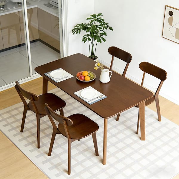 Walnut 100% Natural Solid Wood Mid-Century Modern Dining Chairs with Curved Backrest and Adjustable Foot Pads (Set of 2)
