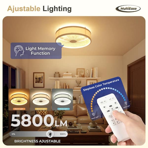 20 in. LED Smart Indoor White Low Profile Caged Enclosed Standard Flush Mount Ceiling Fan Light with Remote for Kitchen