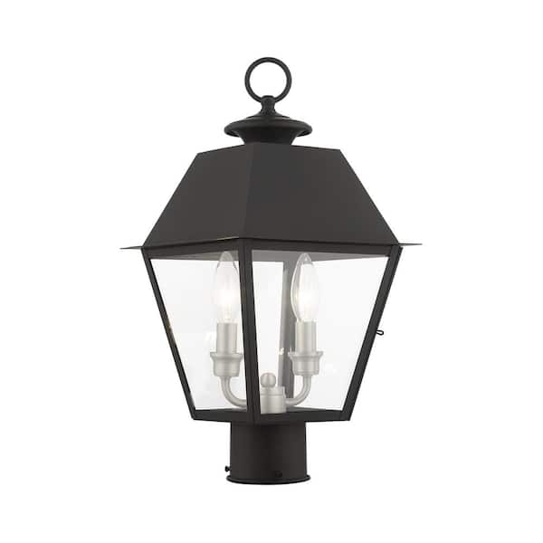 AVIANCE LIGHTING Helmsdale 16.5 in. 2-Light Black Cast Brass Hardwired Outdoor Rust Resistant Post Light with No Bulbs Included