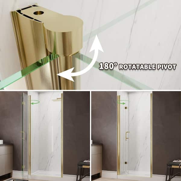 34 to 36 in. W x 72 in. H Bi-Fold Frameless Shower Door in Brushed Gold with Tempered Clear Glass