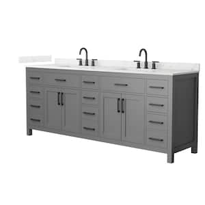 Beckett 84 in. Double Freestanding Dark Gray Bath Vanity with Giotto Quartz Top Unassembled