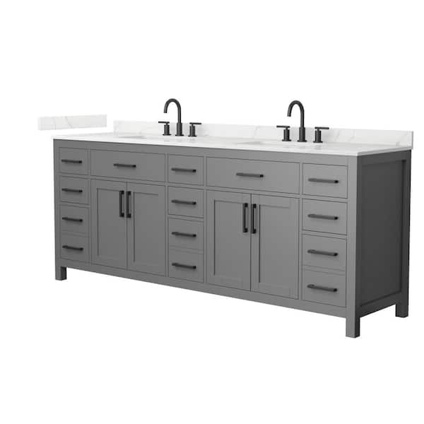 Wyndham Collection Beckett 84 in. Double Freestanding Dark Gray Bath Vanity with Giotto Quartz Top (Assembled)