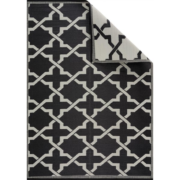 Beverly Rug 10 x 13 Black White Lightweight Medallion Reversible Plastic Indoor Outdoor Area Rug, Black/White