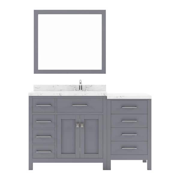 Virtu USA Caroline Parkway 57 in. W x 22 in. D x 35 in. H Single Sink Bath Vanity in Gray with Quartz Top and Mirror