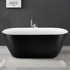 Innovative 59 in. x 29 in. Acrylic Flatbottom Soaking Non-Whirlpool Bathtub Freestanding with Center Drain in Black