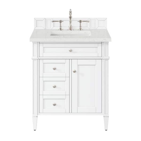 James Martin Vanities Brittany 30.0 in. W x 23.5 in. D x 34.0 in. H Bathroom Vanity in Bright White with Lime Delight Silestone Quartz Top