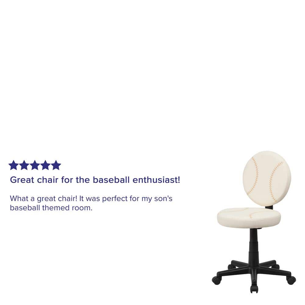 Youth Off-White Baseball-Inspired Vinyl and Metal Swivel Task Chair