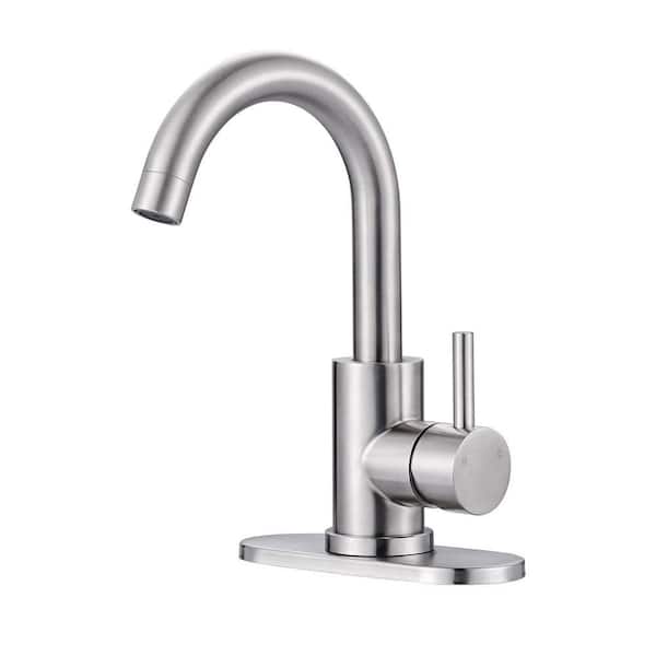 Stainless Steel Single Handlebar Faucet/ Ceramic Disc Valve, 6.3 in. Deckplate and 24 in. Supply Lines in Brushed Nickel
