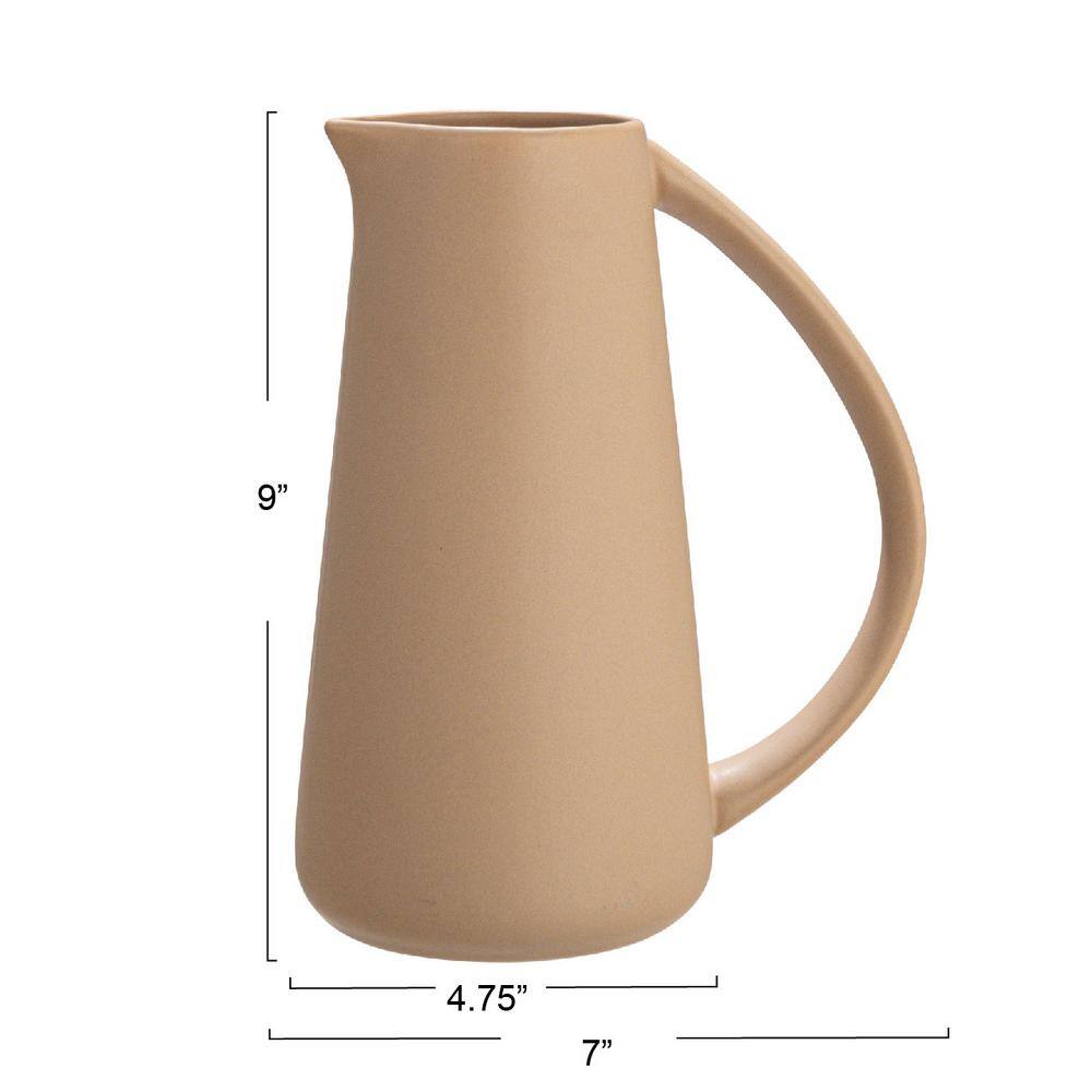Putty Beige Modern Stoneware Pitcher with Handle, 7-inch