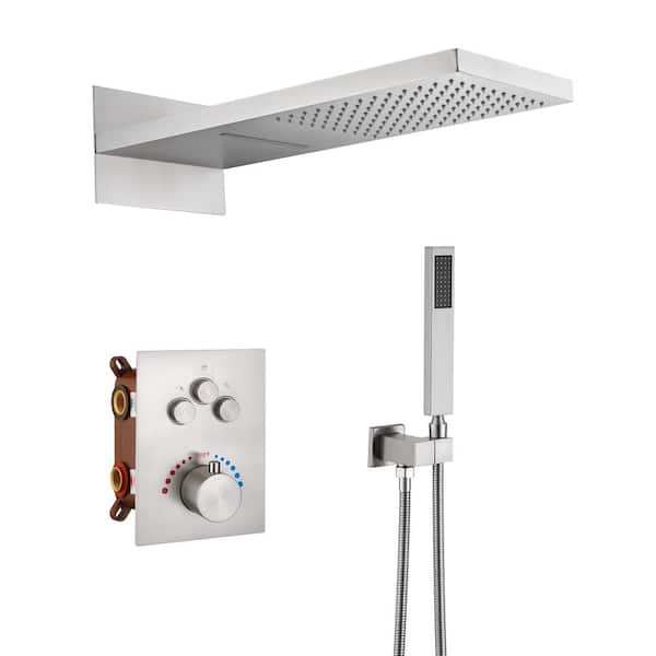 3-Spray Patterns Thermostatic Bathroom Showers 22 in. Wall Mount Rainfall Dual Shower Heads in Brushed Nickel