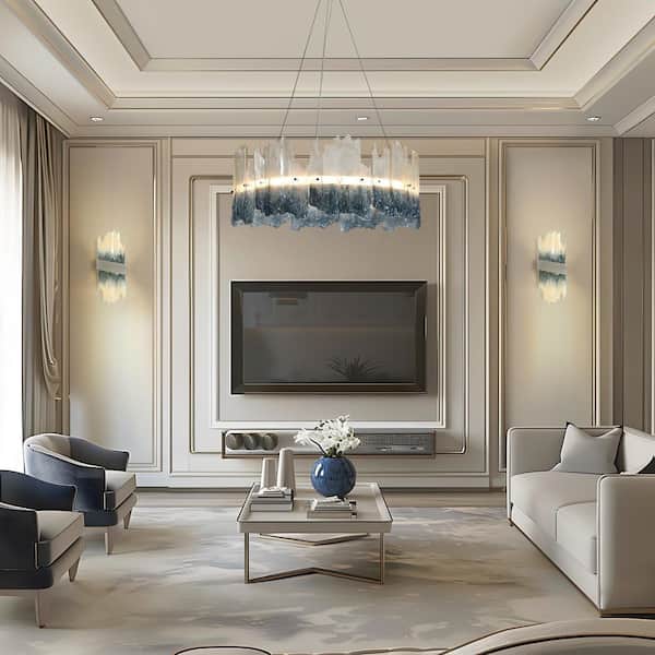 Modern 9.1 in. Chrome LED Wall Sconce 1-Light Contemporary Indoor Accent Fixture with Teal and Ivory Resin Shade