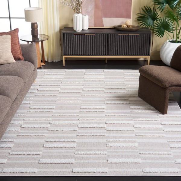 Trends 10 ft. x 14 ft. Beige/Ivory High-Low Striped Area Rug