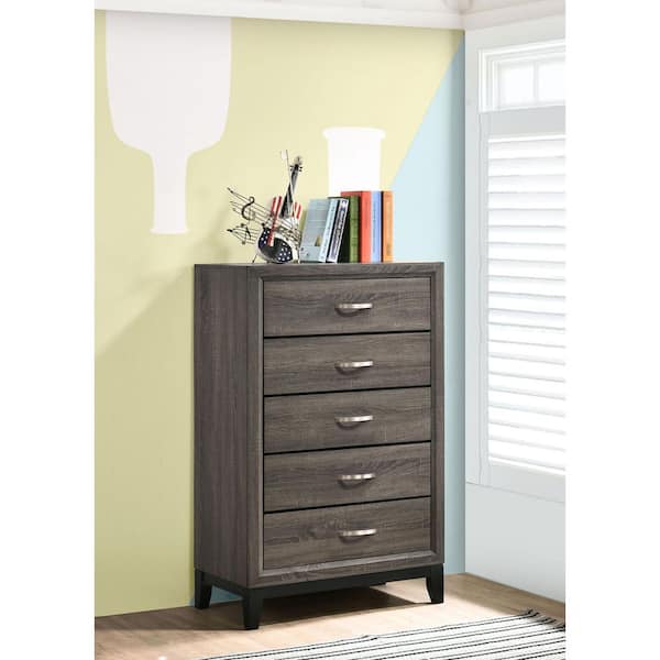 Watson Gray Oak and Black 5 Drawer 31.25 in. Chest of Drawers