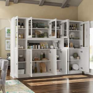3-in-1 White Wood Buffet and Hutch Combination Storage Cabinet with Tempered Glass Doors (94.5 in. W x 70.9 in. H)