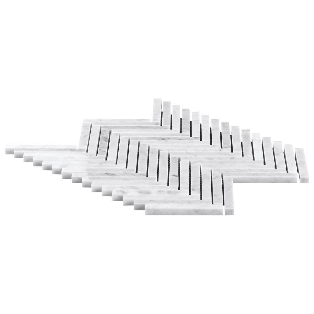 Carrara White Polished Marble Herringbone Mosaic Tile